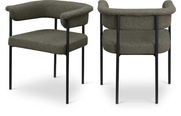 Meridian Furniture Malin Upholstered Dining Chair with Matte Black Iron Frame for Modern Rooms Olive Boucle Fabric 410Olive-C