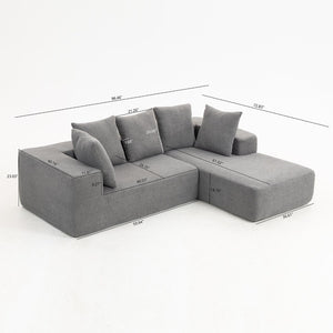 English Elm Full Foam Modular L-shaped Sectional Sofa Flannelette Upholstered with Five Throw Pillows Grey-Blue W3326S00024
