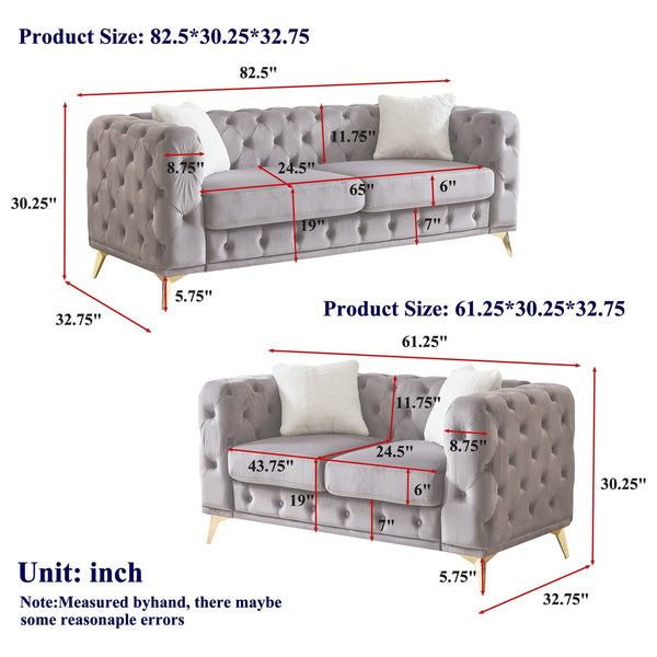 English Elm Fx Modern Velvet Sofa Combo - 3-Seater & 2-Seater Set With Metal Legs & 4 Plush Cushions For Comfort W1926S00076