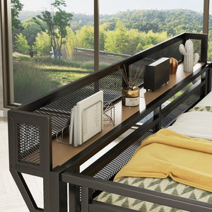 English Elm Queen Metal Loft Bed with Desk Stairs Rgb Lighting and Built-in Charging Station W2580S00053
