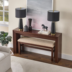 English Elm Fluted Counter Height Dining Set Narrow Bar Console with Upholstered Stool Retro Wood Walnut W1202P330890