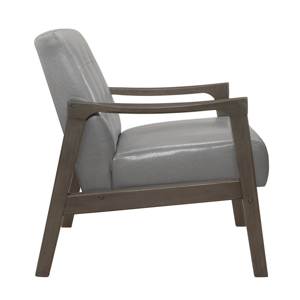 English Elm Accent Mid-Century Modern Button-Tufted Faux Leather Chair with Contoured Arms and Solid Wood Frame Gray 32 L x 26 W x 20 H B011P283263