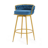 Christopher Knight Home® - Noble House - - Swivel Counter Height Bar Stools Set Of 2, 31." Bar Height Stools With Hand-Woven Backrest & Gold Metal Legs, Modern Low Back Upholstered Kitchen Chairs With Footrest For Island, Dining Room,Blue