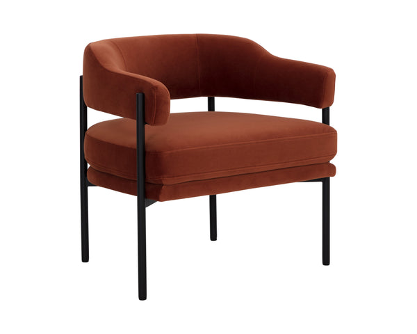 Sunpan Lola Lounge Chair - Contemporary Comfort with Elegant Curves and Matte Black Iron Frame Design Meg Rust