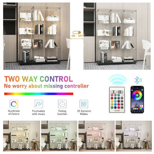 English Elm Tempered Glass Display Cabinet With Bluetooth Led Lights - Stylish Storage For Home Or Office Use W3155S00013-GIGA