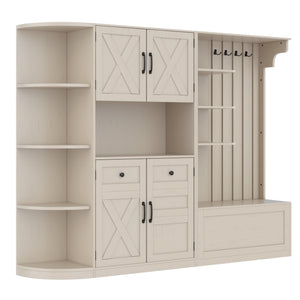 English Elm Multifunctional Hall Cabinet & Tree: Versatile 2-In-1 Storage Solution With Hooks For Entryway Style W1580S00185