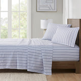 Madison Park Essentials 200 Thread Count Printed Cotton Casual Sheet Set MPE20-1013 Blue Stripe