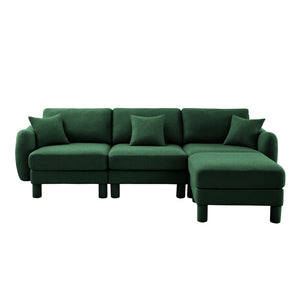 English Elm Boucle Fabric Convertible L-Shaped Sectional Sofa With Shell Armrests, Removable Ottoman, Green Chic Design W3041S00309