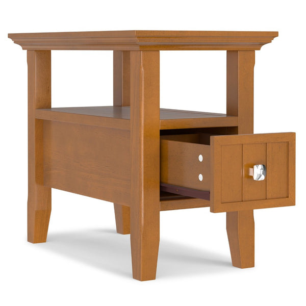 English Elm Acadian Solid Pine Narrow End Table with Drawer and Shelf for Small Spaces B136P419896