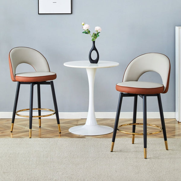 English Elm 360 Swivel Barstools Set of 2 Upholstered Techno Fabric Cushioned Counter Seats Brown+Black,Light Gray W1151P268923
