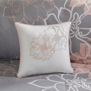 JLA Home Madison Park - 6 Piece Printed Duvet Cover Set with Floral & Stripe Motifs, OEKO-TEX Cotton, Button Closure Tie System Grey/Peach MP12-5673