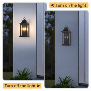 English Elm Outdoor 22" Wall Lantern 2-Light, Modern Black Waterproof Exterior Sconce with Clear Glass Shades, Durable Metal Design W2312P409017