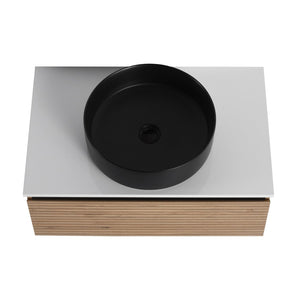 English Elm 30'' Floating Wall Mounted Vanity Hand Painted Ceramic Vessel Sink Soft Close Drawer W999S00360