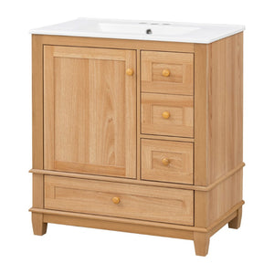 English Elm [video] 30 Inch Freestanding Bathroom Vanity White Mdf Pine Legs Ceramic Sink Soft Close N759P394441N