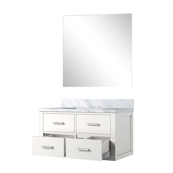 English Elm White Elegant Single Bath Vanity Set With Carrara Marble Top & 34” Frameless Mirror - Modern Upgrade! B2731S01431-GIGA
