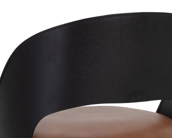 Sunpan Dezirae Barstool - Stylish Curved Back Design with Genuine Leather Seat and Unique Craftsmanship Black / Cognac Leather