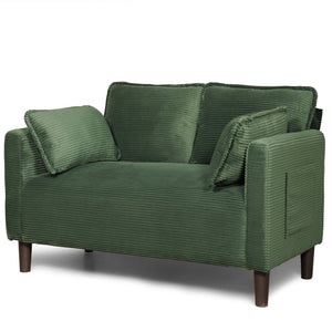 English Elm 48" Corduroy Compact Loveseat with Side Pocket Solid Wood Frame for Small Spaces Dark Green W2715P409866