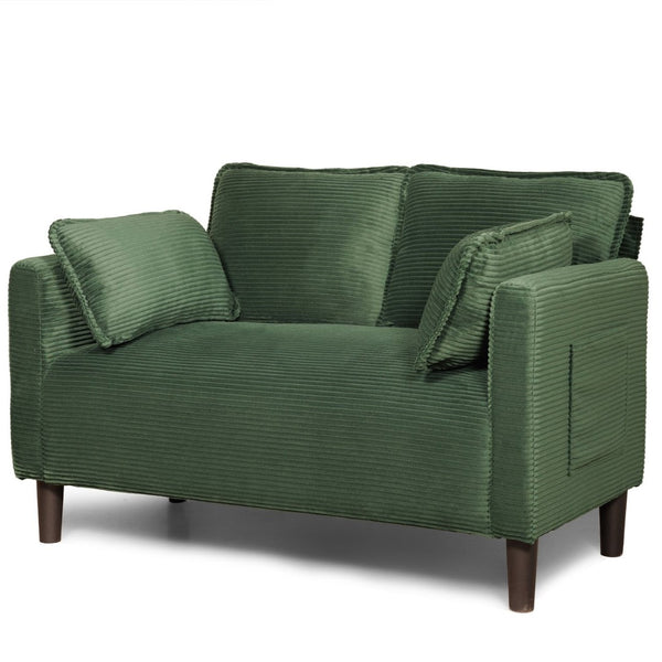 English Elm 48" Corduroy Compact Loveseat with Side Pocket Solid Wood Frame for Small Spaces Dark Green W2715P409866
