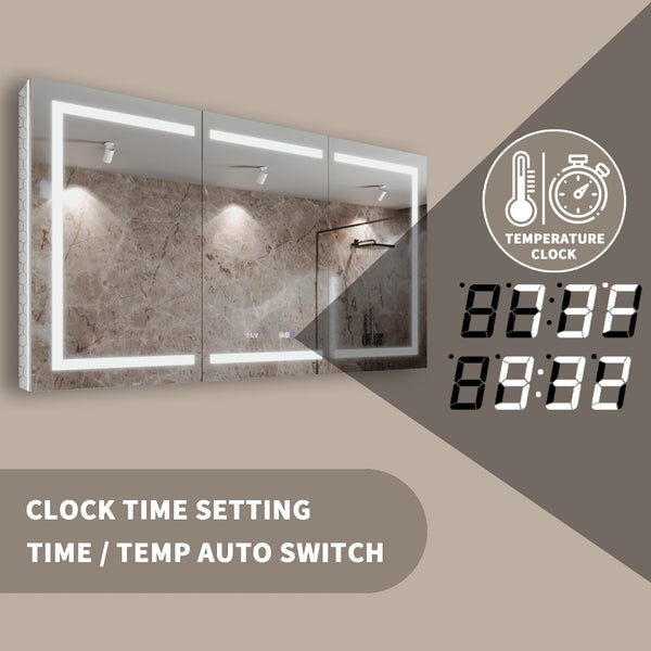 English Elm Smart Led Mirror Cabinet with Anti-fog Dimming Gfci Outlet Bathroom Storage W637P252345