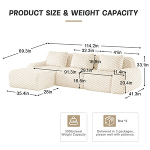 English Elm 114" Modular L-shaped Sectional Flannelette Sofa with Ottoman for Spacious Living Rooms Cream W714S01519