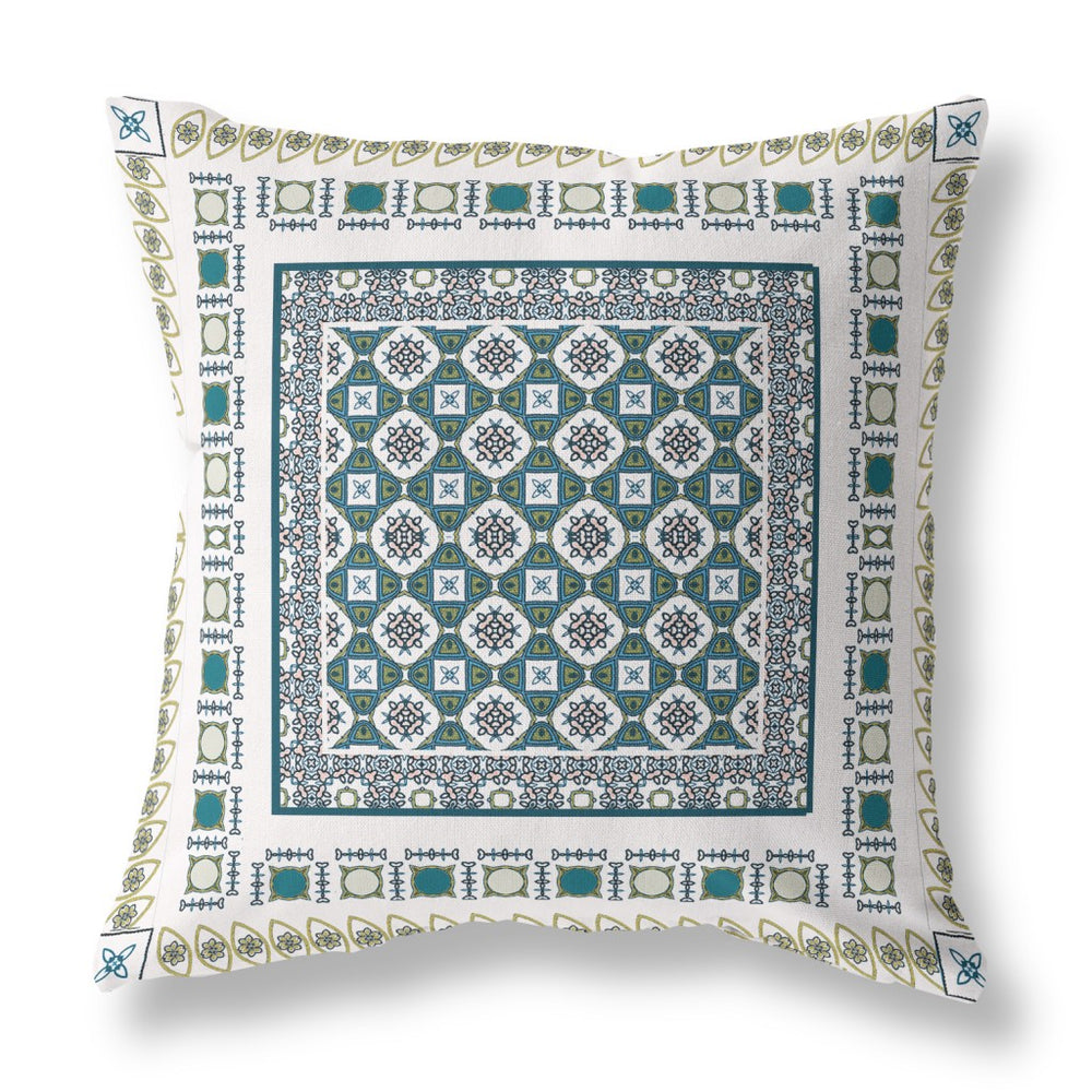 Homeroots 26” White Green Block Indoor Outdoor Zippered Throw Pillow   411013