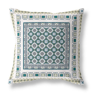 Homeroots 26” White Green Block Indoor Outdoor Zippered Throw Pillow   411013