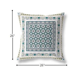 Homeroots 26” White Green Block Indoor Outdoor Zippered Throw Pillow   411013