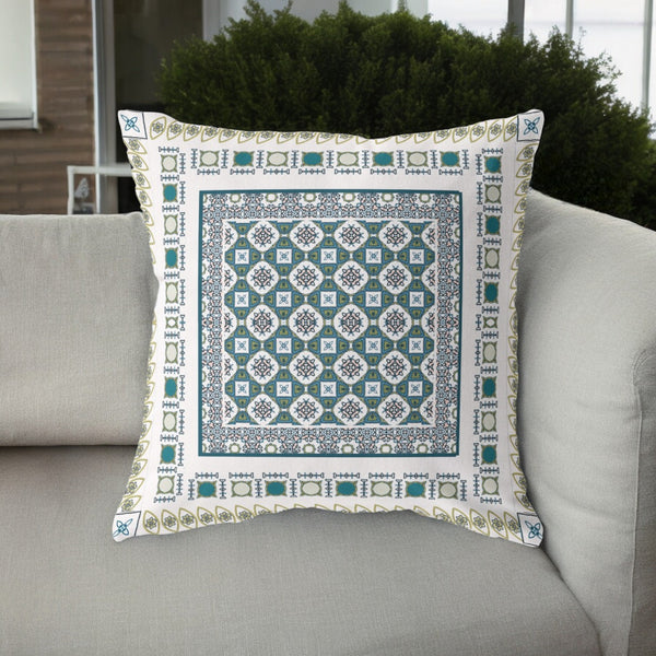 Homeroots 26” White Green Block Indoor Outdoor Zippered Throw Pillow   411013