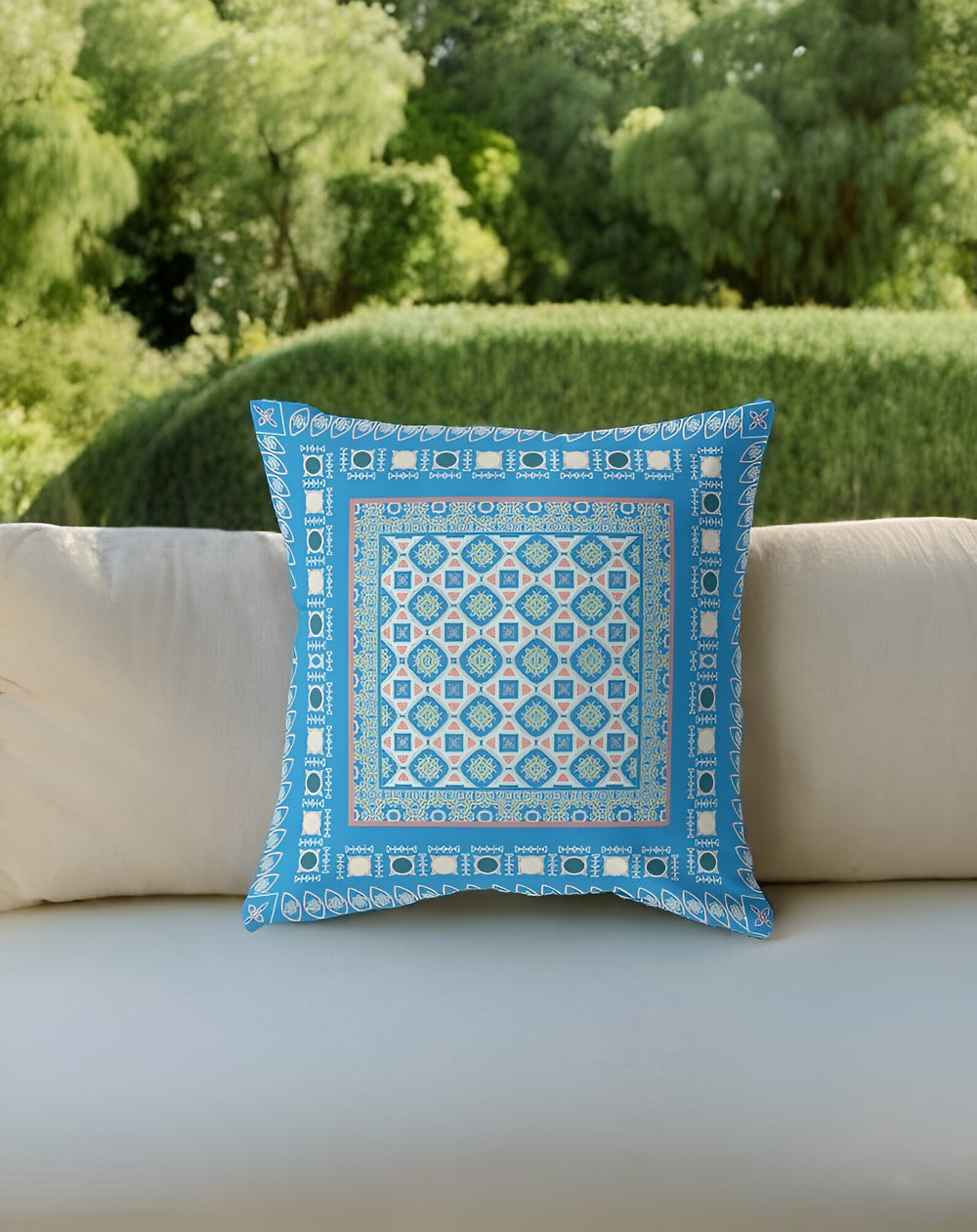 Homeroots 26” Blue Pink Block Indoor Outdoor Zippered Throw Pillow   411023