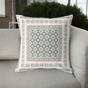 Homeroots 26” White Blue Block Indoor Outdoor Zippered Throw Pillow   411033