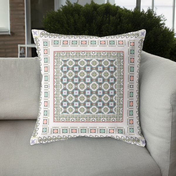 Homeroots 26” White Blue Block Indoor Outdoor Zippered Throw Pillow   411033