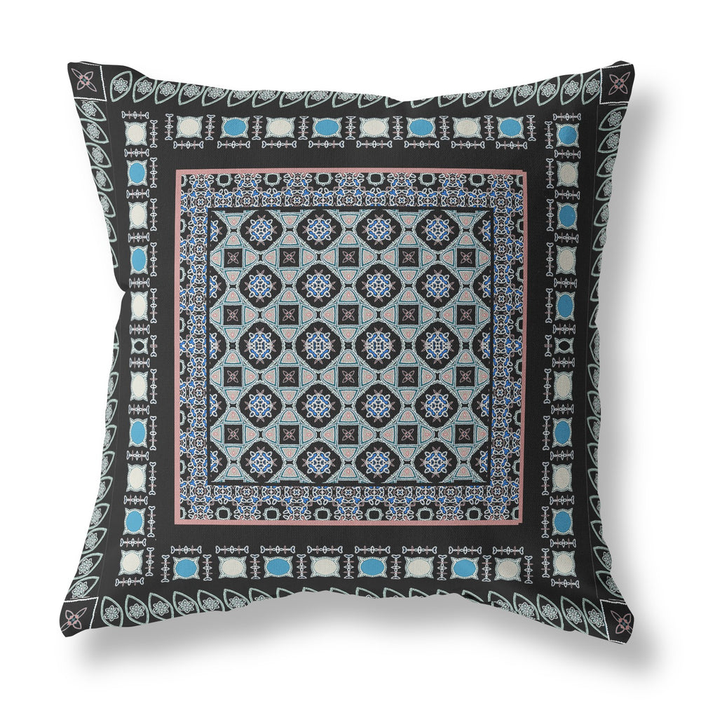 Homeroots 26” Black Blue Block Indoor Outdoor Zippered Throw Pillow   411038