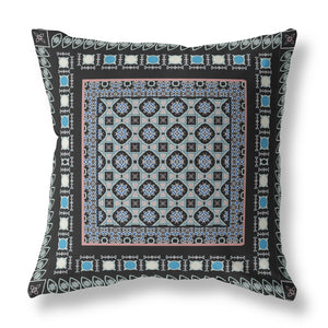 Homeroots 26” Black Blue Block Indoor Outdoor Zippered Throw Pillow   411038