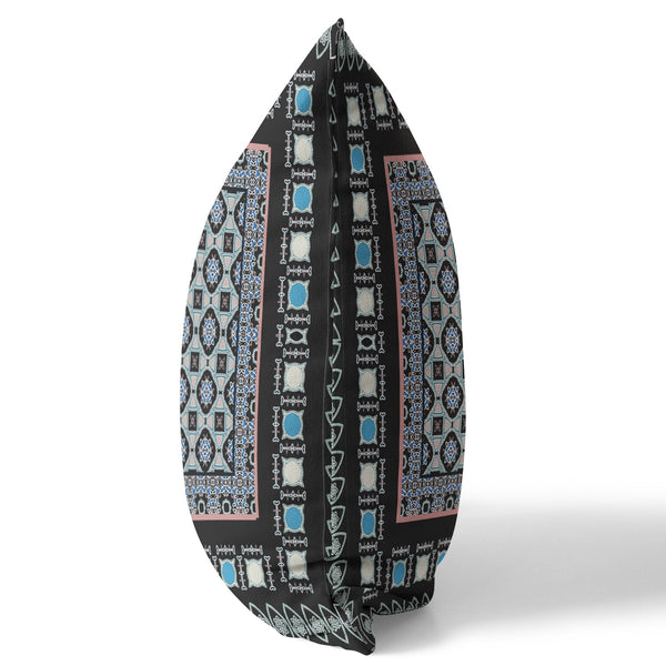 Homeroots 26” Black Blue Block Indoor Outdoor Zippered Throw Pillow   411038