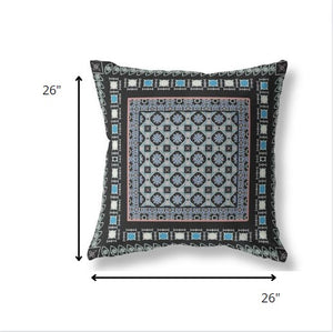 Homeroots 26” Black Blue Block Indoor Outdoor Zippered Throw Pillow   411038