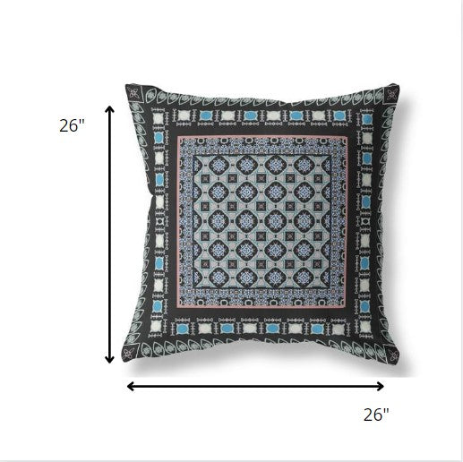 Homeroots 26” Black Blue Block Indoor Outdoor Zippered Throw Pillow   411038