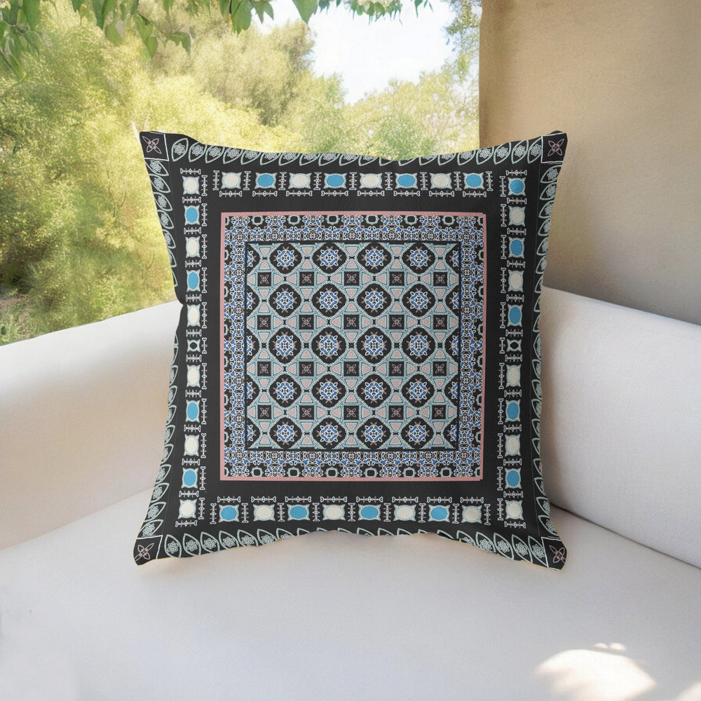 Homeroots 26” Black Blue Block Indoor Outdoor Zippered Throw Pillow   411038