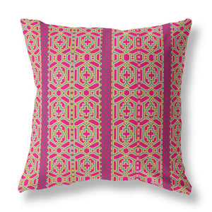 Homeroots 26"X26" Pink And Green Zippered Broadcloth Trellis Throw Pillow   411043