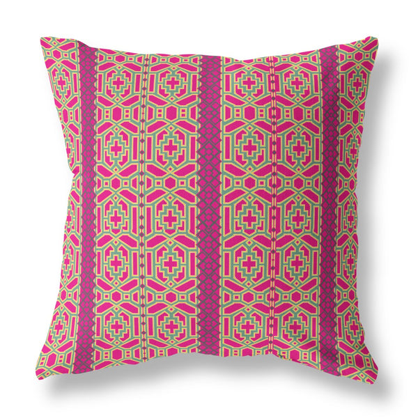 Homeroots 26"X26" Pink And Green Zippered Broadcloth Trellis Throw Pillow   411043