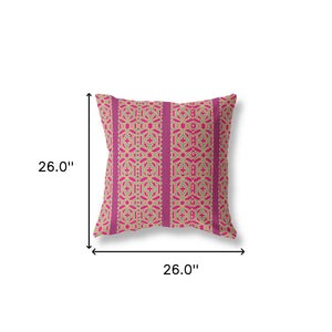 Homeroots 26"X26" Pink And Green Zippered Broadcloth Trellis Throw Pillow   411043