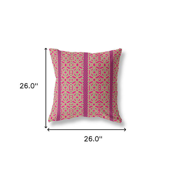 Homeroots 26"X26" Pink And Green Zippered Broadcloth Trellis Throw Pillow   411043