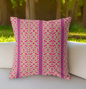 Homeroots 26"X26" Pink And Green Zippered Broadcloth Trellis Throw Pillow   411043