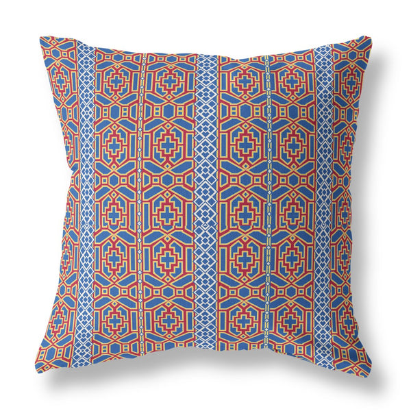 Homeroots 26" X 26" Blue And Red Zippered Trellis Indoor Outdoor Throw Pillow   411053
