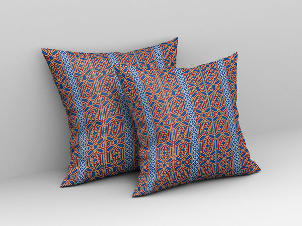 Homeroots 26" X 26" Blue And Red Zippered Trellis Indoor Outdoor Throw Pillow   411053