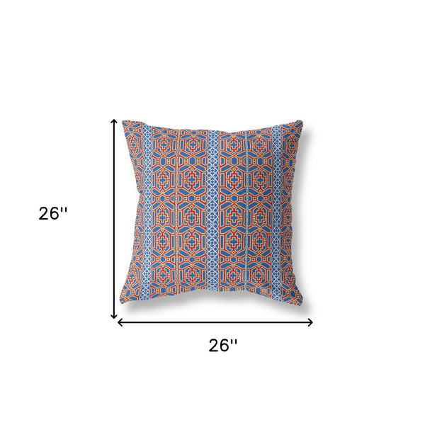 Homeroots 26" X 26" Blue And Red Zippered Trellis Indoor Outdoor Throw Pillow   411053