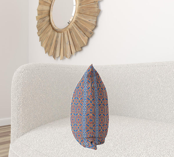 Homeroots 26" X 26" Blue And Red Zippered Trellis Indoor Outdoor Throw Pillow   411053