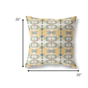 Homeroots 26” Tan Blue Patterned Indoor Outdoor Zippered Throw Pillow   411068