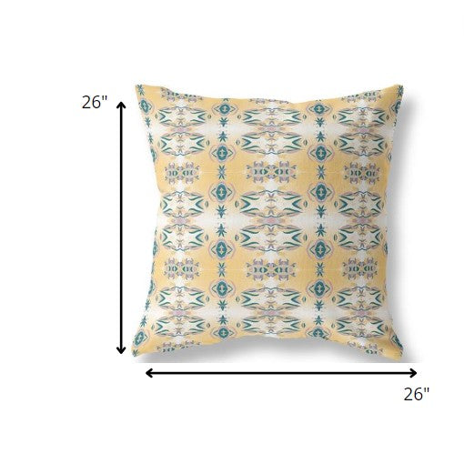 Homeroots 26” Tan Blue Patterned Indoor Outdoor Zippered Throw Pillow   411068