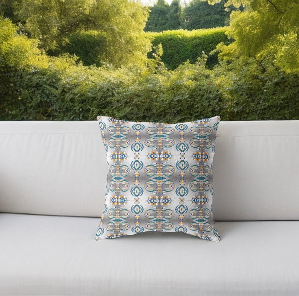 Homeroots 26” White Brown Patterned Indoor Outdoor Zippered Throw Pillow   411073