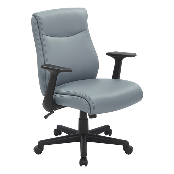 OSP Home Furnishings Mid Back Faux Leather Office Chair with Lumbar Support Adjustable Arms and Swivel Base FL91201-U42